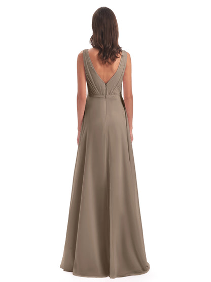 Kristina Sheath Floor Length V-Neck Chiffon Bridesmaid Dresses