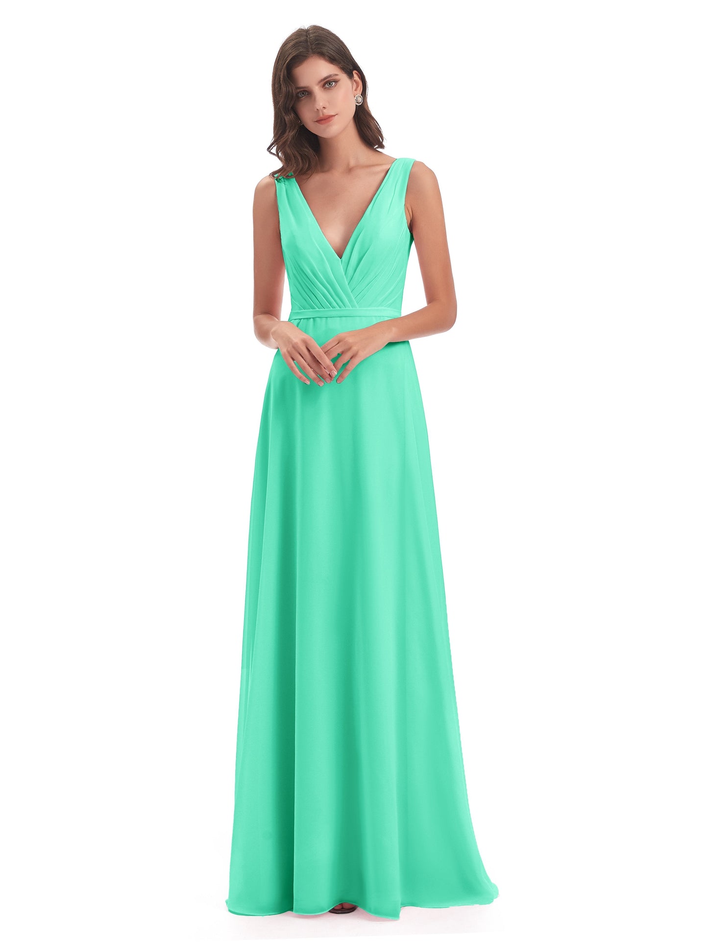 Kristina Sheath Floor Length V-Neck Chiffon Bridesmaid Dresses