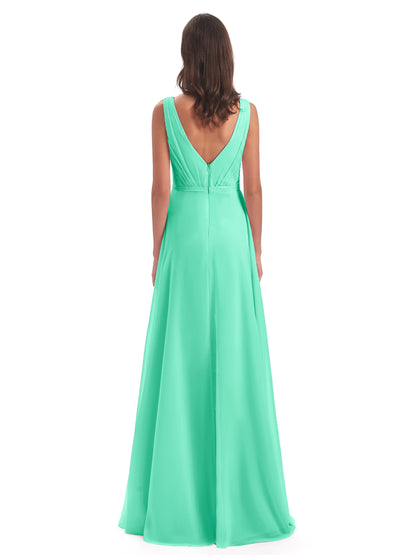 Kristina Sheath Floor Length V-Neck Chiffon Bridesmaid Dresses