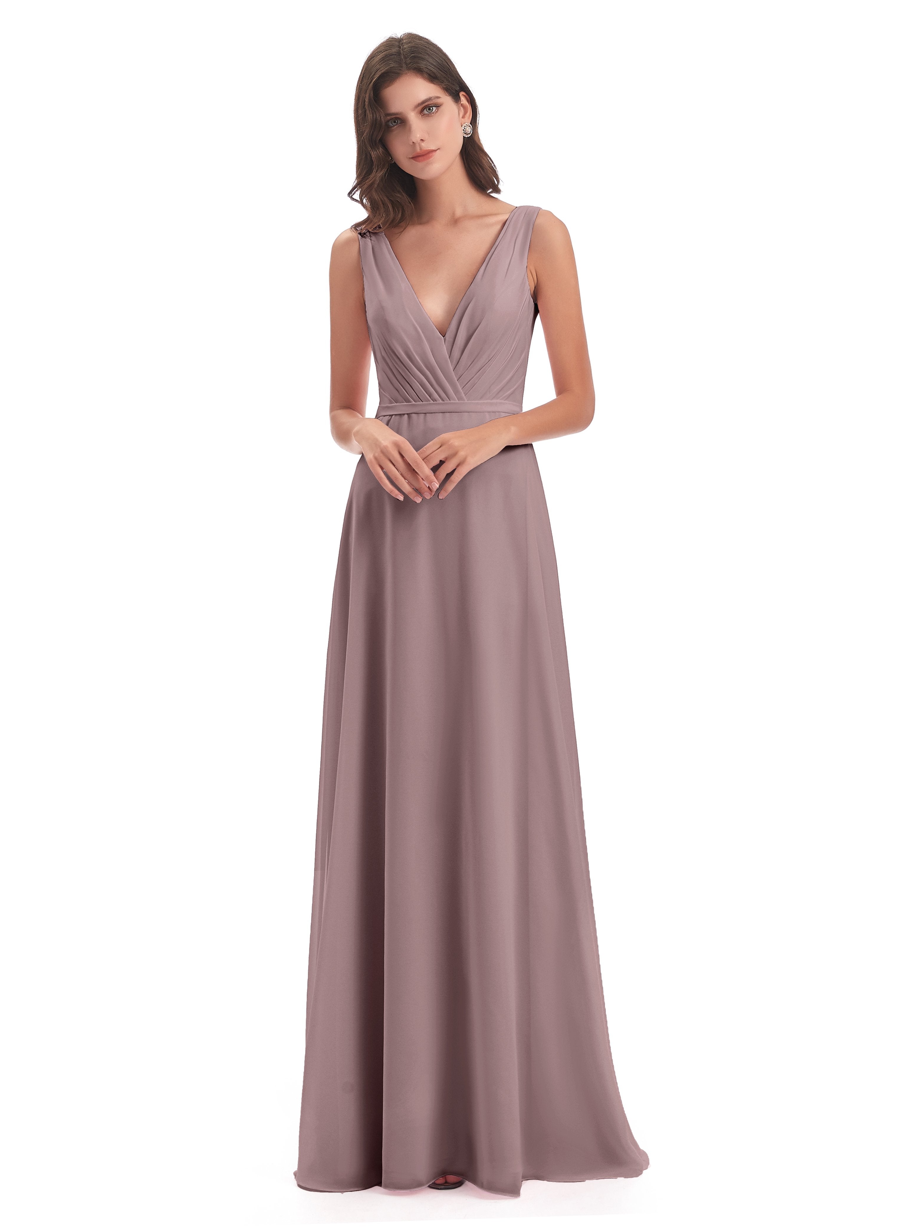 Kristina Sheath Floor Length V-Neck Chiffon Bridesmaid Dresses