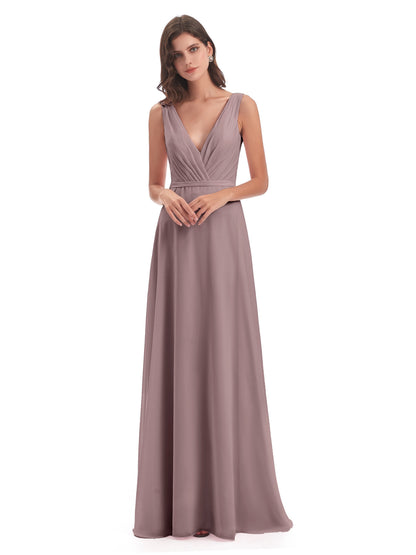 Kristina Sheath Floor Length V-Neck Chiffon Bridesmaid Dresses