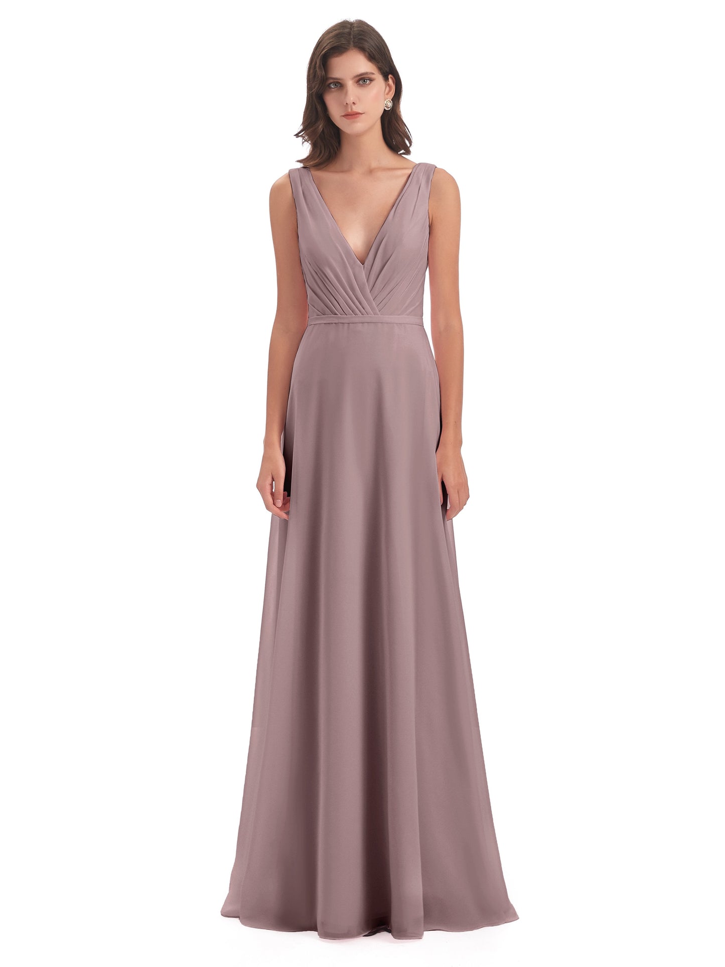 Kristina Sheath Floor Length V-Neck Chiffon Bridesmaid Dresses