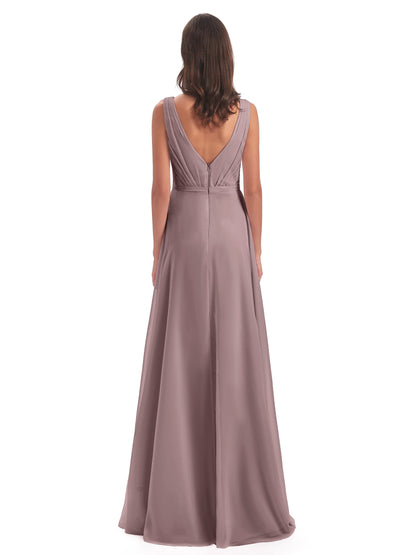 Kristina Sheath Floor Length V-Neck Chiffon Bridesmaid Dresses