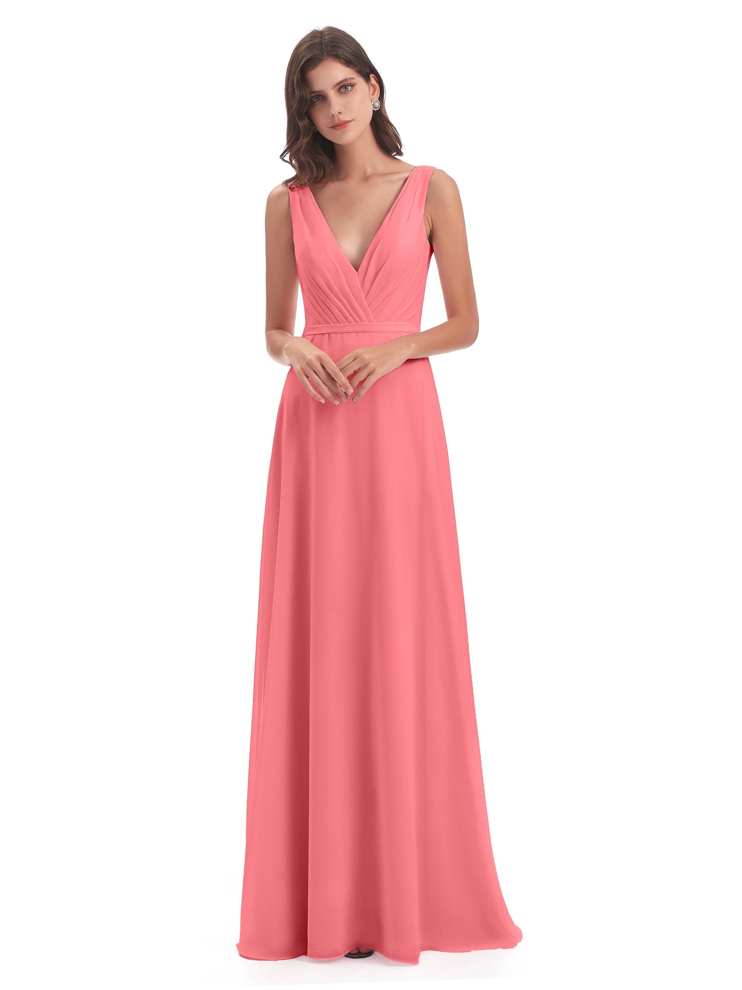 Kristina Sheath Floor Length V-Neck Chiffon Bridesmaid Dresses