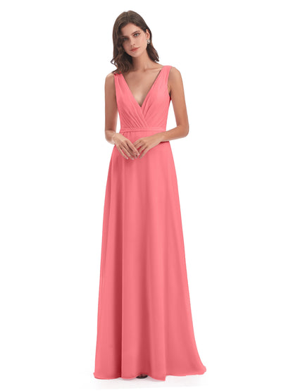 Kristina Sheath Floor Length V-Neck Chiffon Bridesmaid Dresses