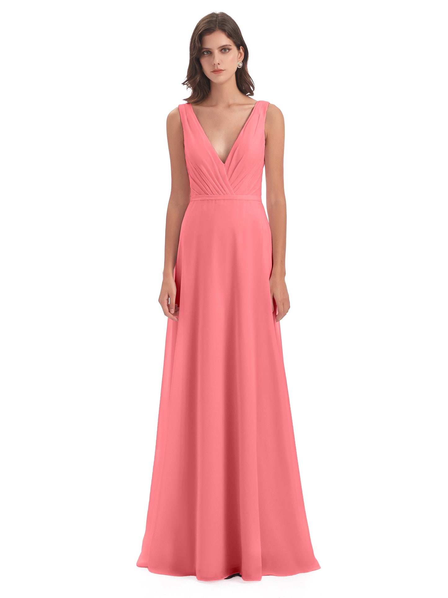 Kristina Sheath Floor Length V-Neck Chiffon Bridesmaid Dresses