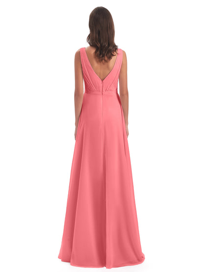 Kristina Sheath Floor Length V-Neck Chiffon Bridesmaid Dresses