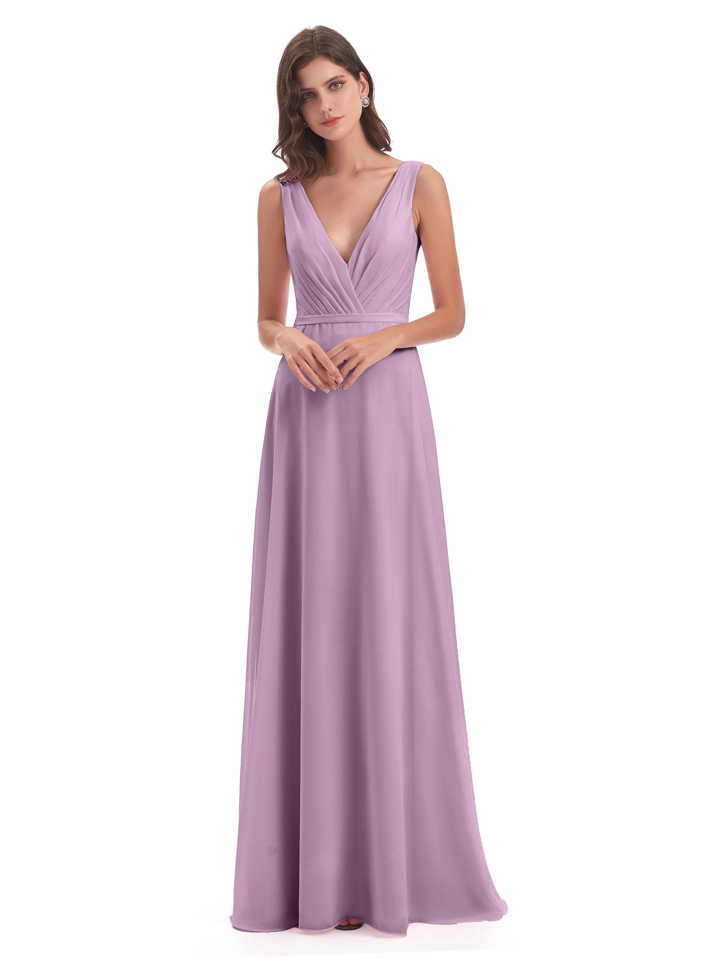 Kristina Sheath Floor Length V-Neck Chiffon Bridesmaid Dresses