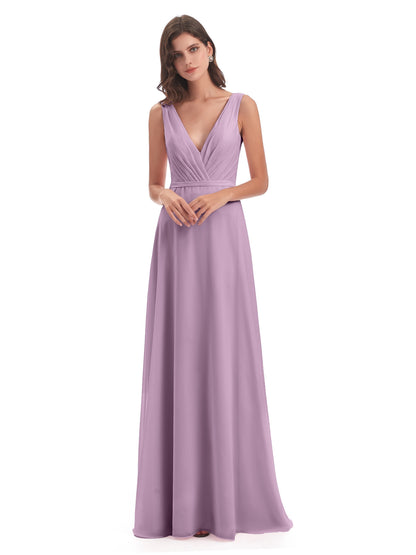 Kristina Sheath Floor Length V-Neck Chiffon Bridesmaid Dresses