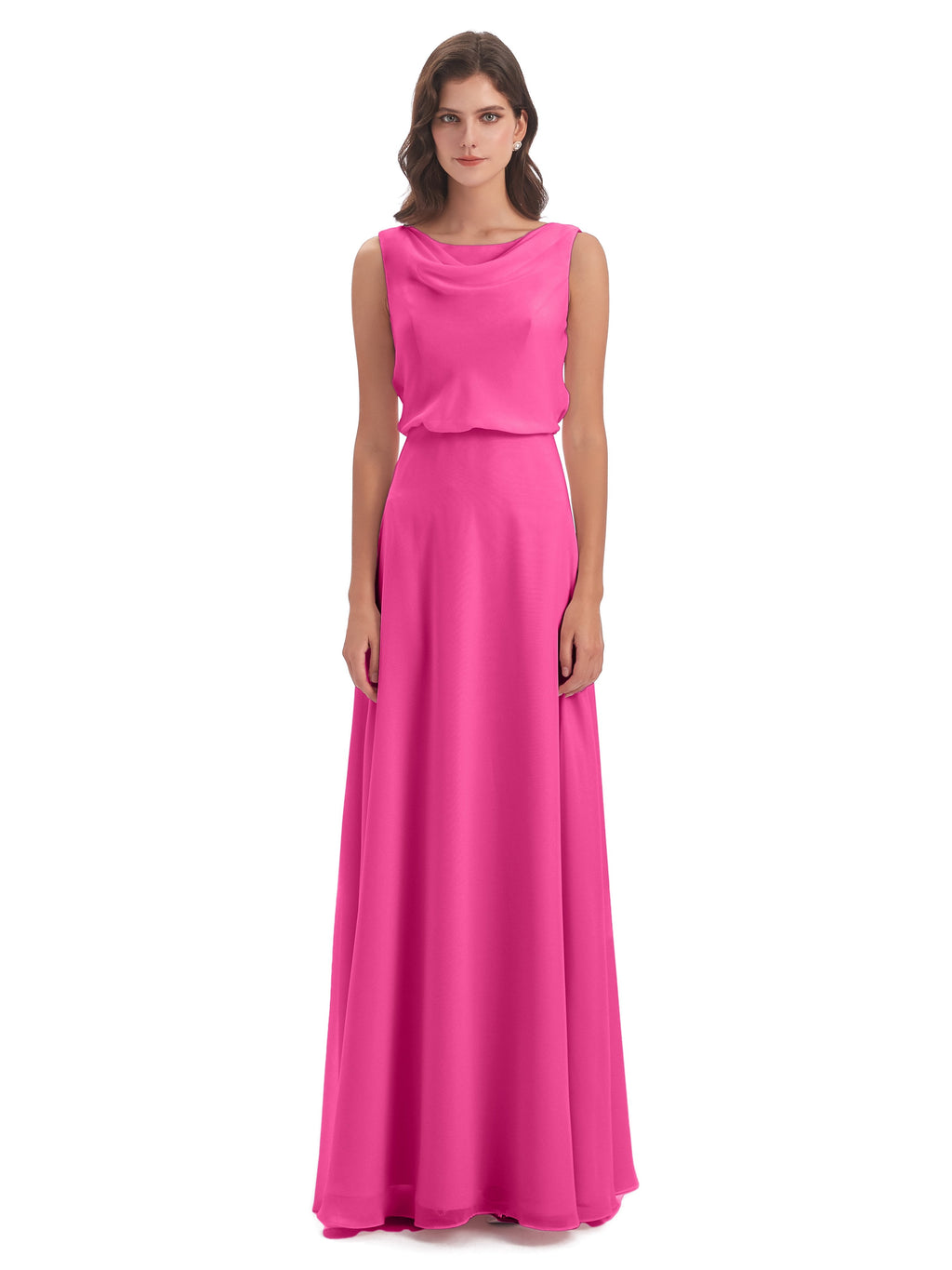 Layla Sheath Scoop V Back Chiffon Long Bridesmaid Dresses