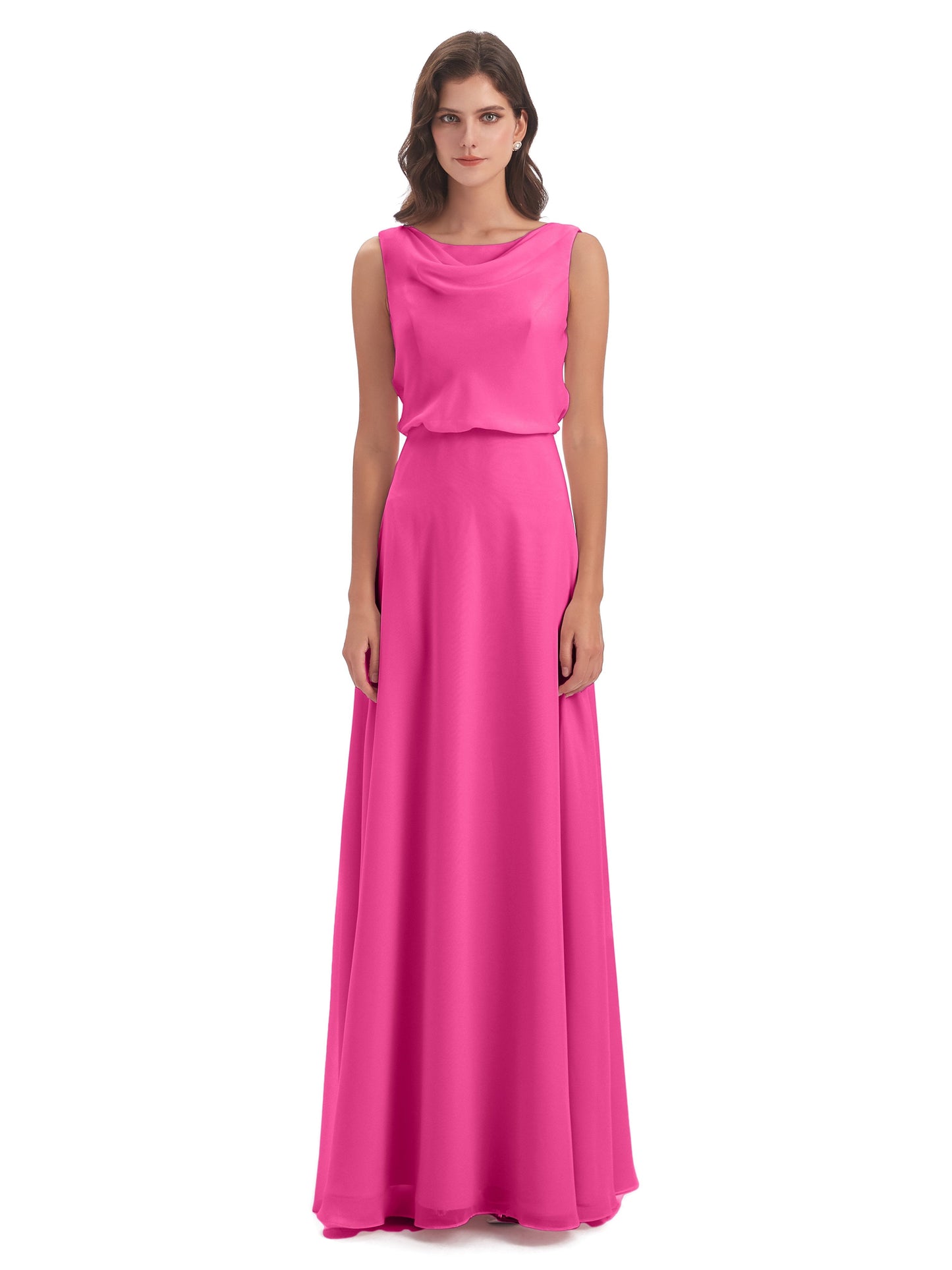 Layla Sheath Scoop V Back Chiffon Long Bridesmaid Dresses