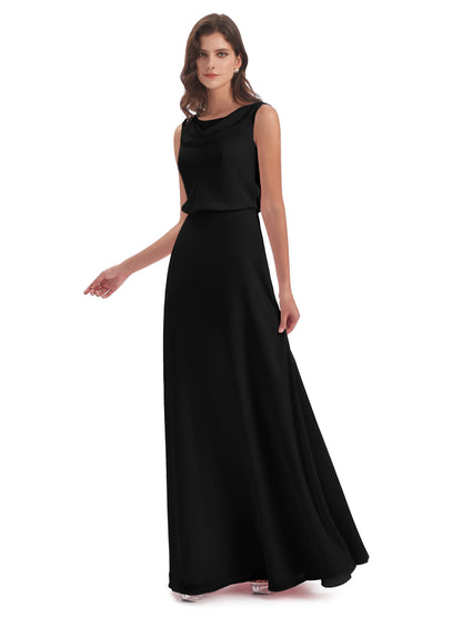 Layla Sheath Scoop V Back Chiffon Long Bridesmaid Dresses