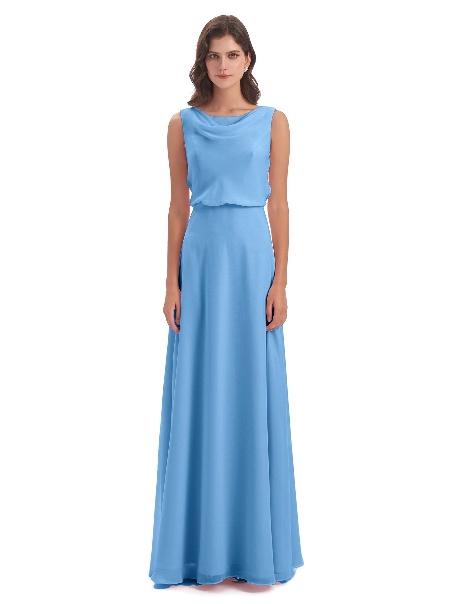 Layla Sheath Scoop V Back Chiffon Long Bridesmaid Dresses