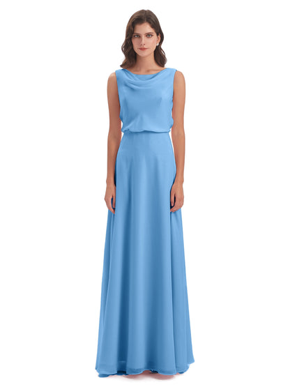 Layla Sheath Scoop V Back Chiffon Long Bridesmaid Dresses