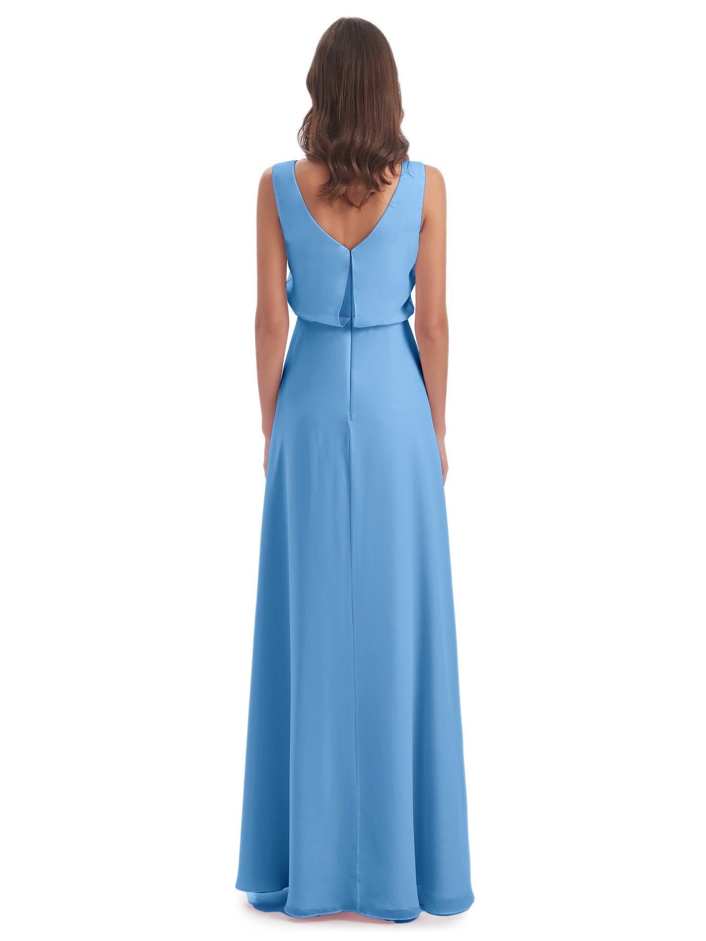 Layla Sheath Scoop V Back Chiffon Long Bridesmaid Dresses