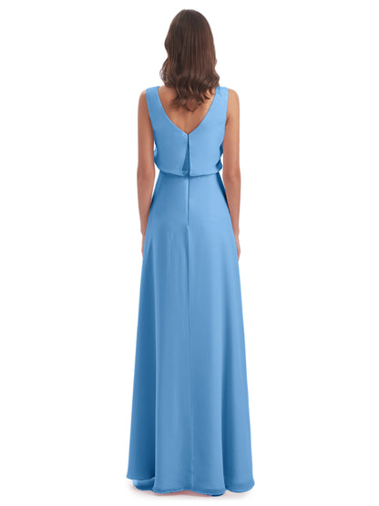 Layla Sheath Scoop V Back Chiffon Long Bridesmaid Dresses