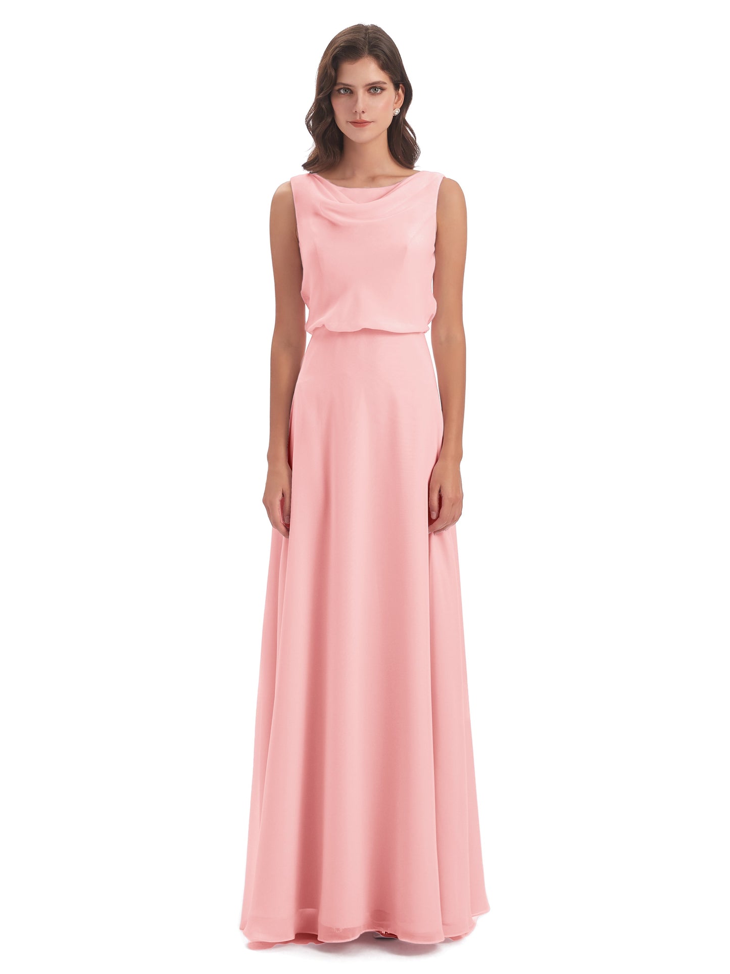 Layla Sheath Scoop V Back Chiffon Long Bridesmaid Dresses