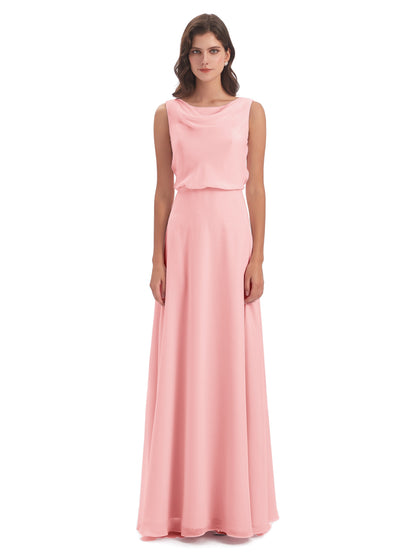 Layla Sheath Scoop V Back Chiffon Long Bridesmaid Dresses