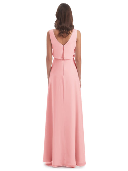 Layla Sheath Scoop V Back Chiffon Long Bridesmaid Dresses