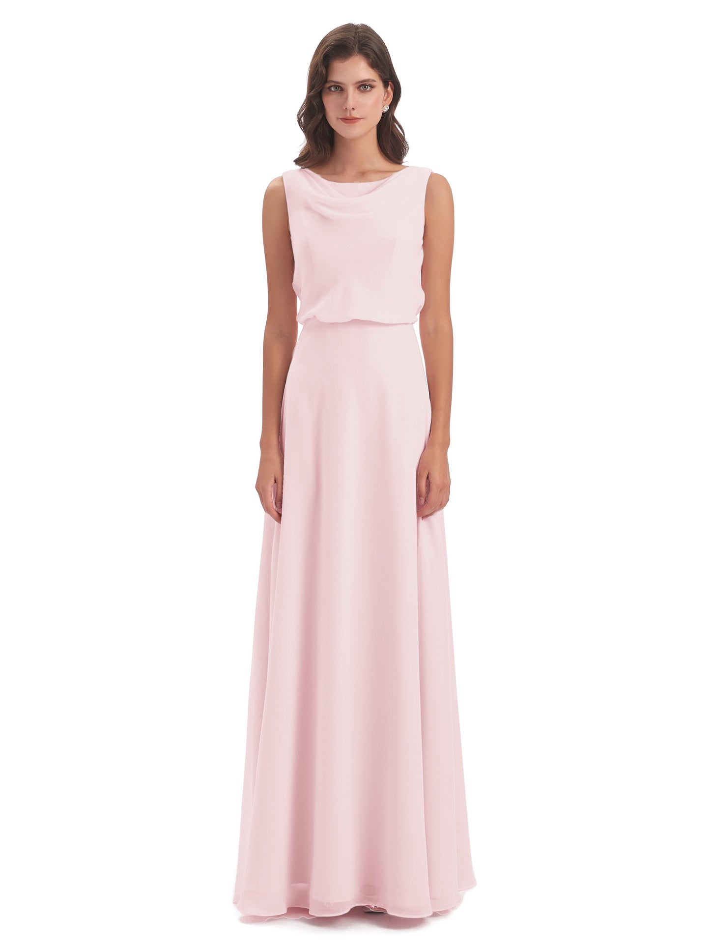 Layla Sheath Scoop V Back Chiffon Long Bridesmaid Dresses