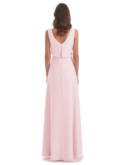 Layla Sheath Scoop V Back Chiffon Long Bridesmaid Dresses