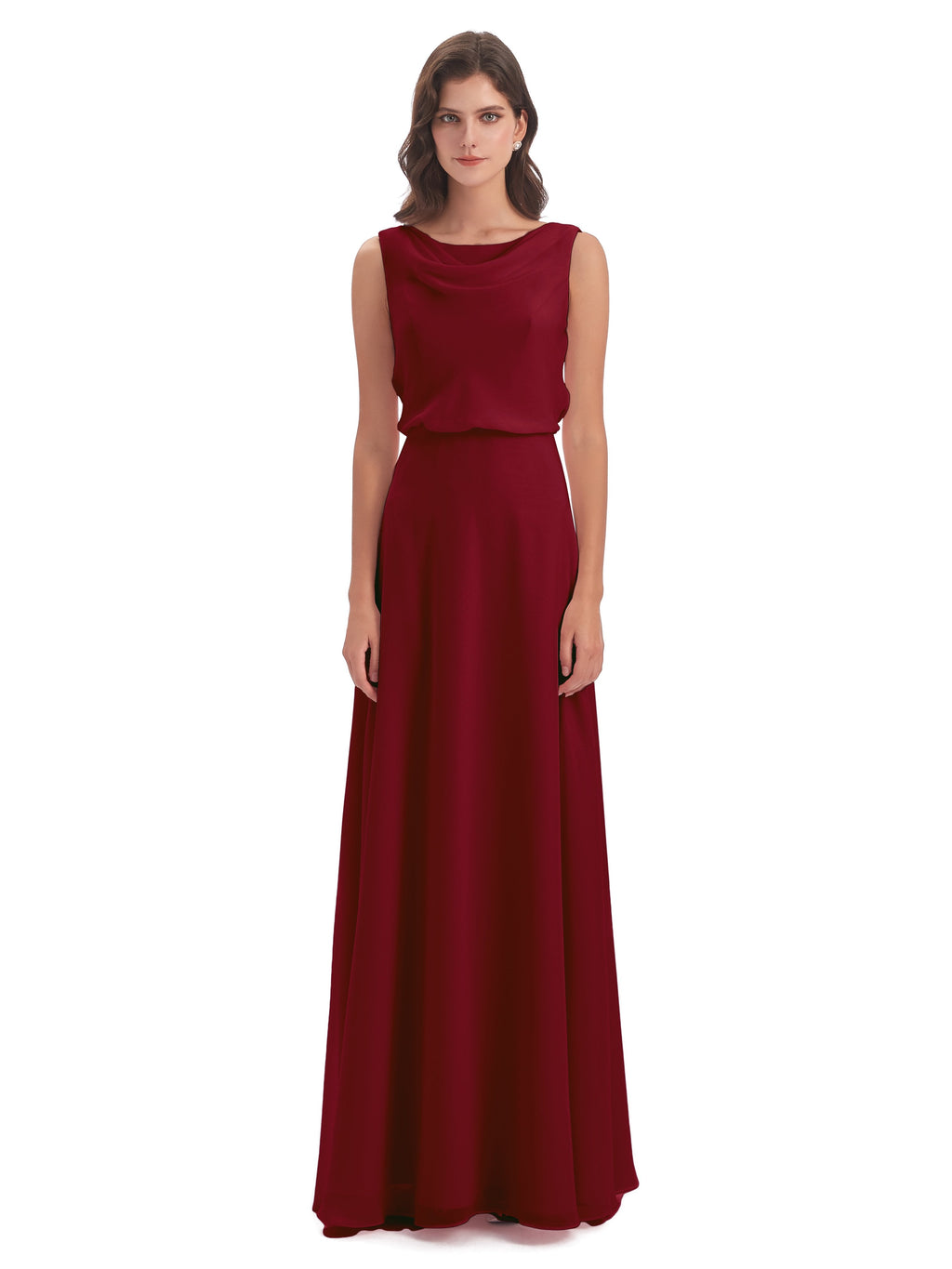 Layla Sheath Scoop V Back Chiffon Long Bridesmaid Dresses