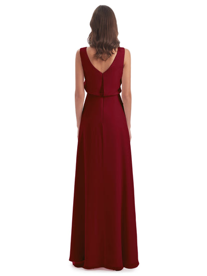 Layla Sheath Scoop V Back Chiffon Long Bridesmaid Dresses