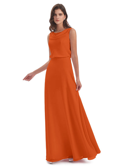 Layla Sheath Scoop V Back Chiffon Long Bridesmaid Dresses