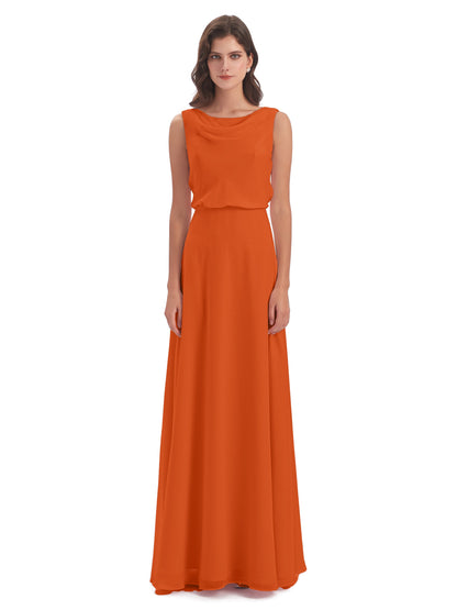 Layla Sheath Scoop V Back Chiffon Long Bridesmaid Dresses