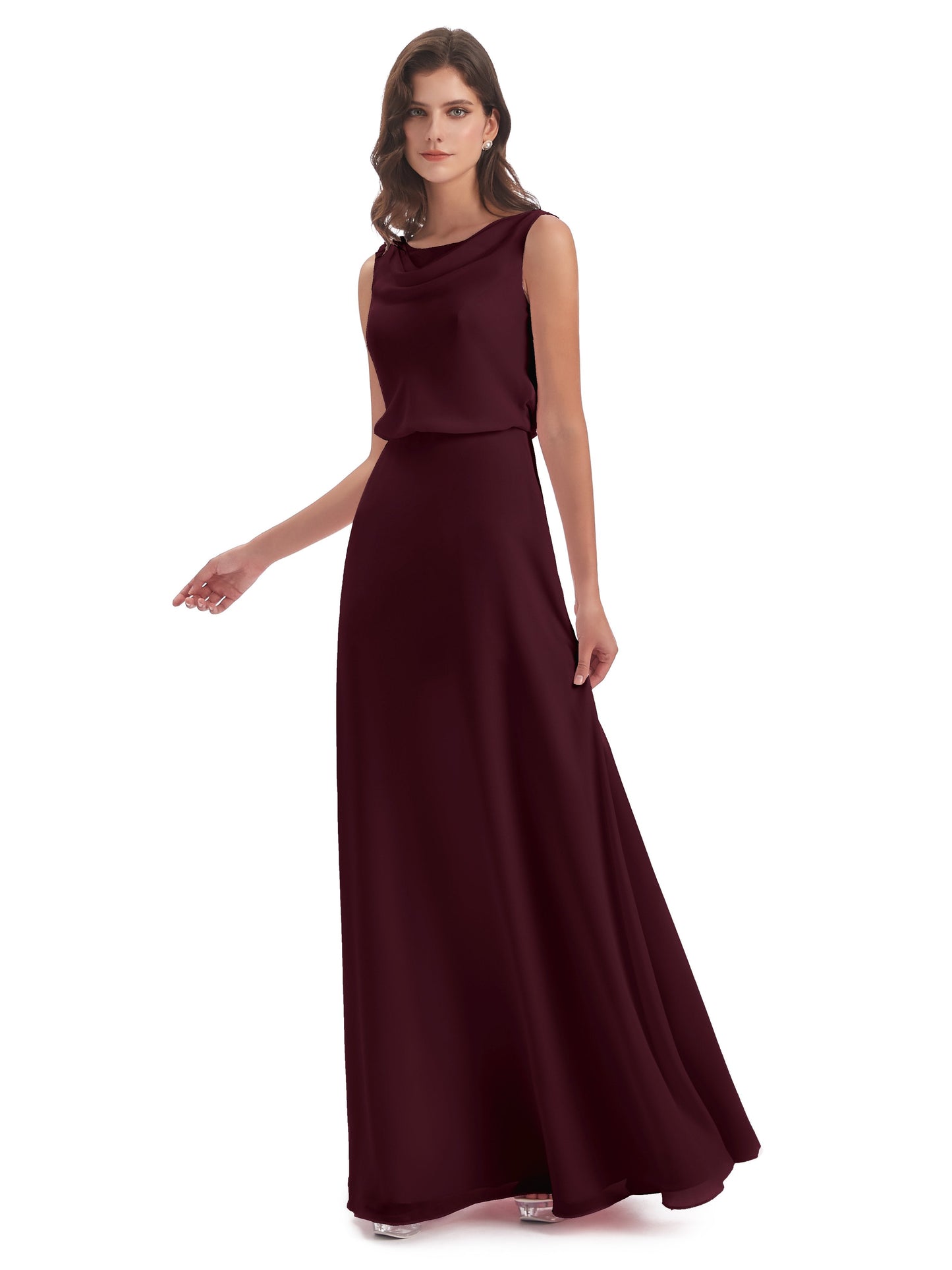 Layla Sheath Scoop V Back Chiffon Long Bridesmaid Dresses