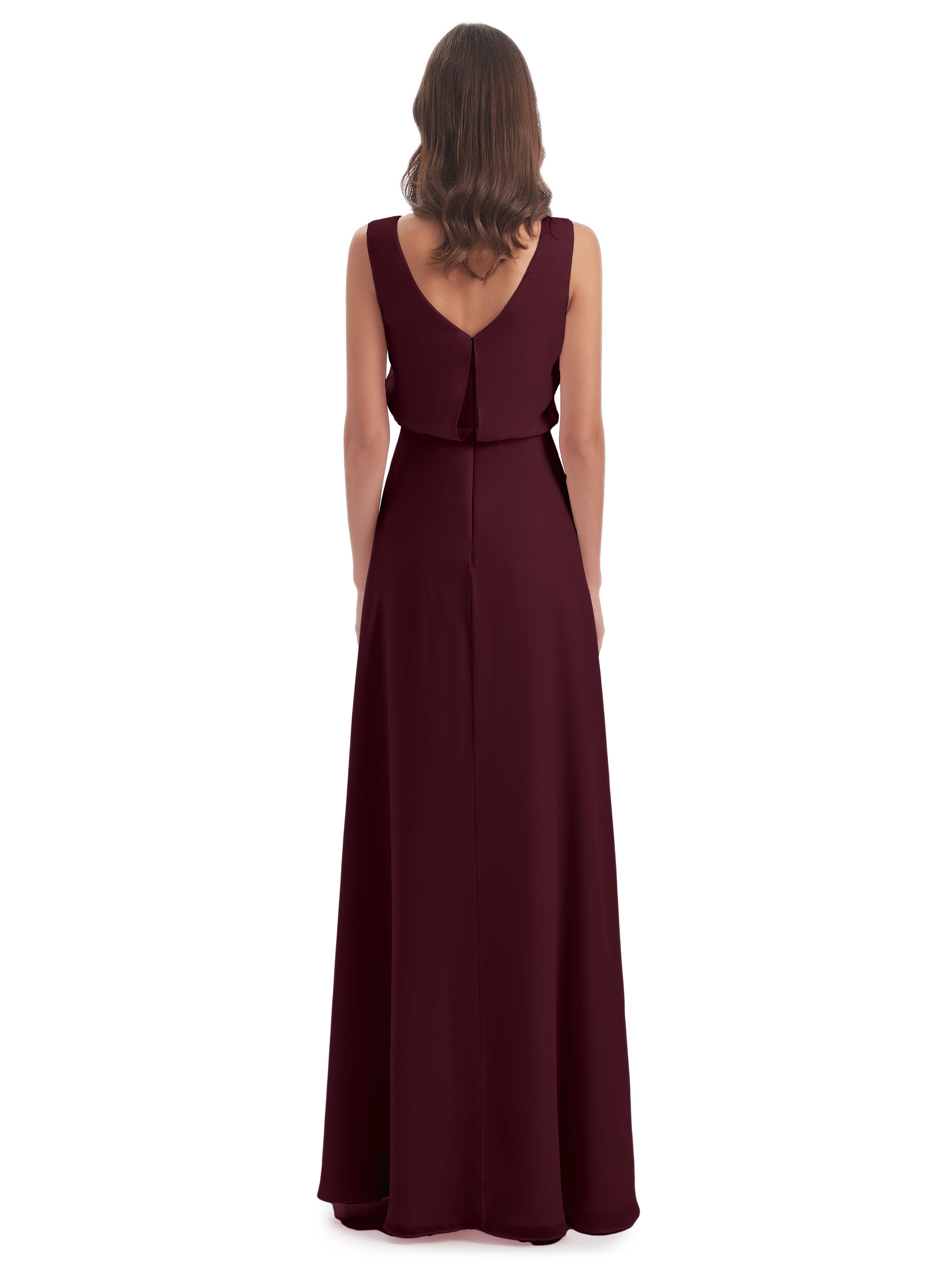 Layla Sheath Scoop V Back Chiffon Long Bridesmaid Dresses