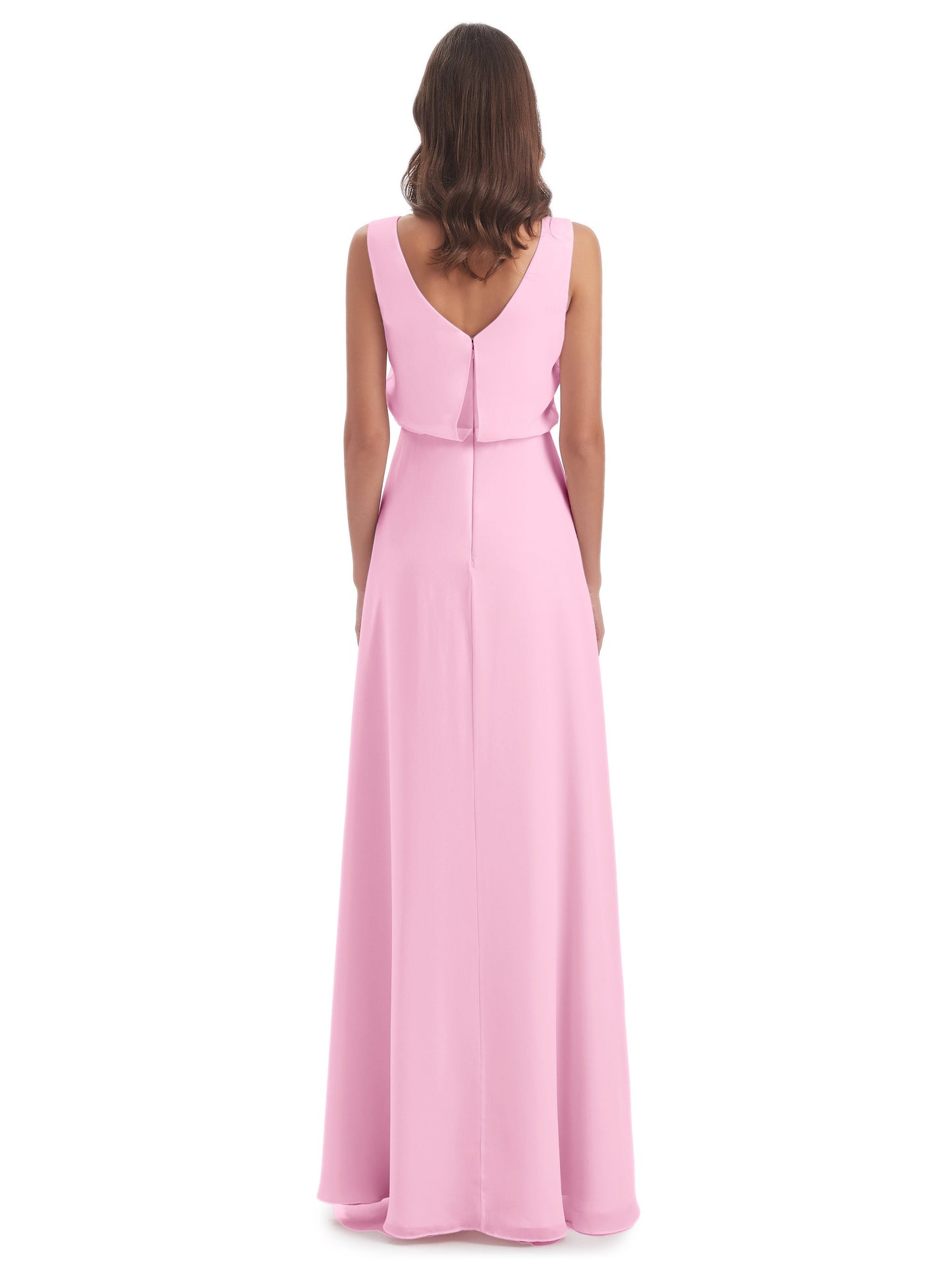 Layla Sheath Scoop V Back Chiffon Long Bridesmaid Dresses