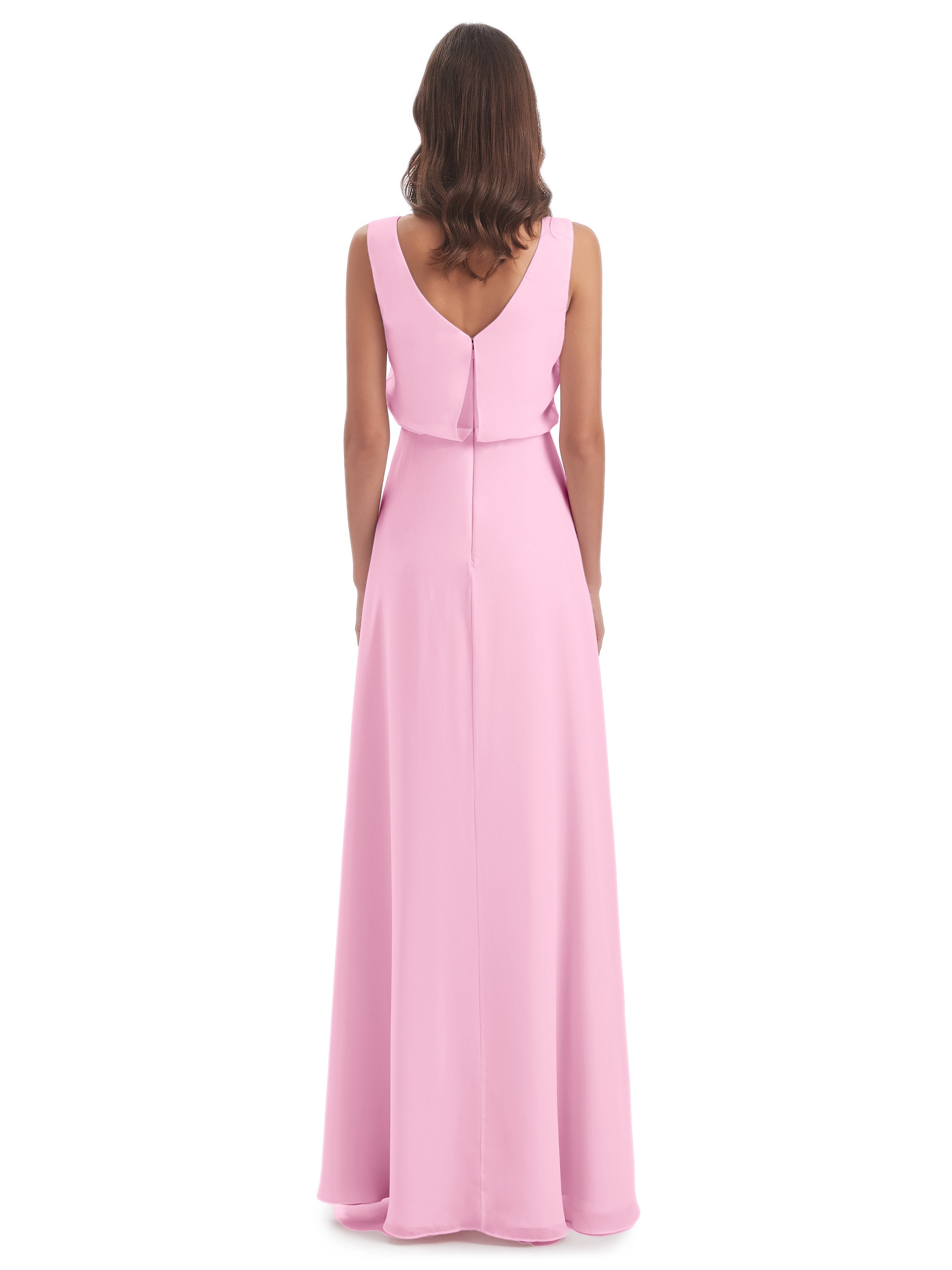 Layla Sheath Scoop V Back Chiffon Long Bridesmaid Dresses