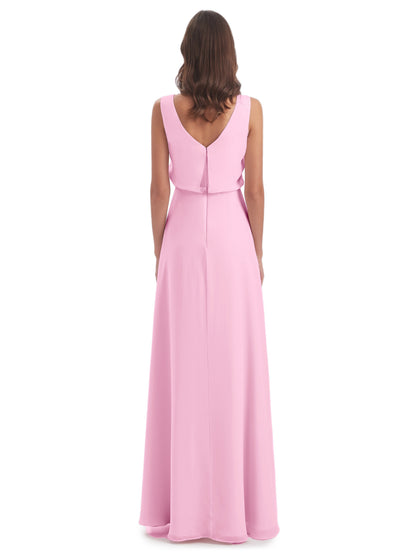 Layla Sheath Scoop V Back Chiffon Long Bridesmaid Dresses