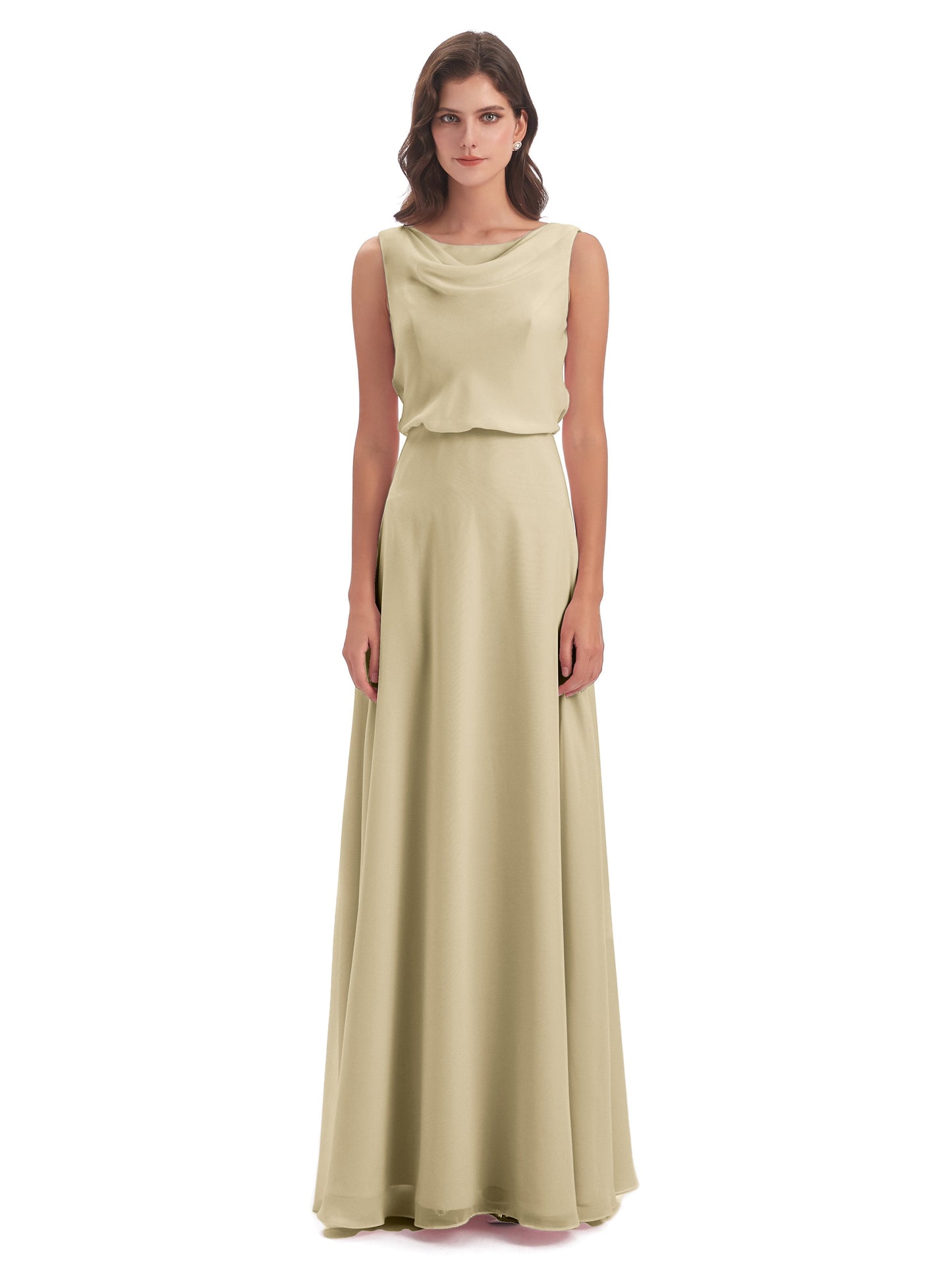 Layla Sheath Scoop V Back Chiffon Long Bridesmaid Dresses