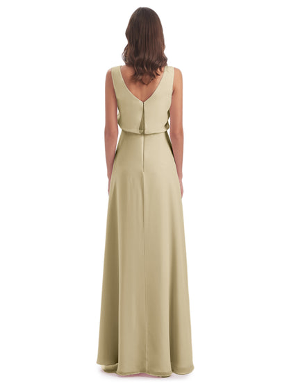 Layla Sheath Scoop V Back Chiffon Long Bridesmaid Dresses