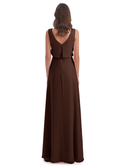 Layla Sheath Scoop V Back Chiffon Long Bridesmaid Dresses