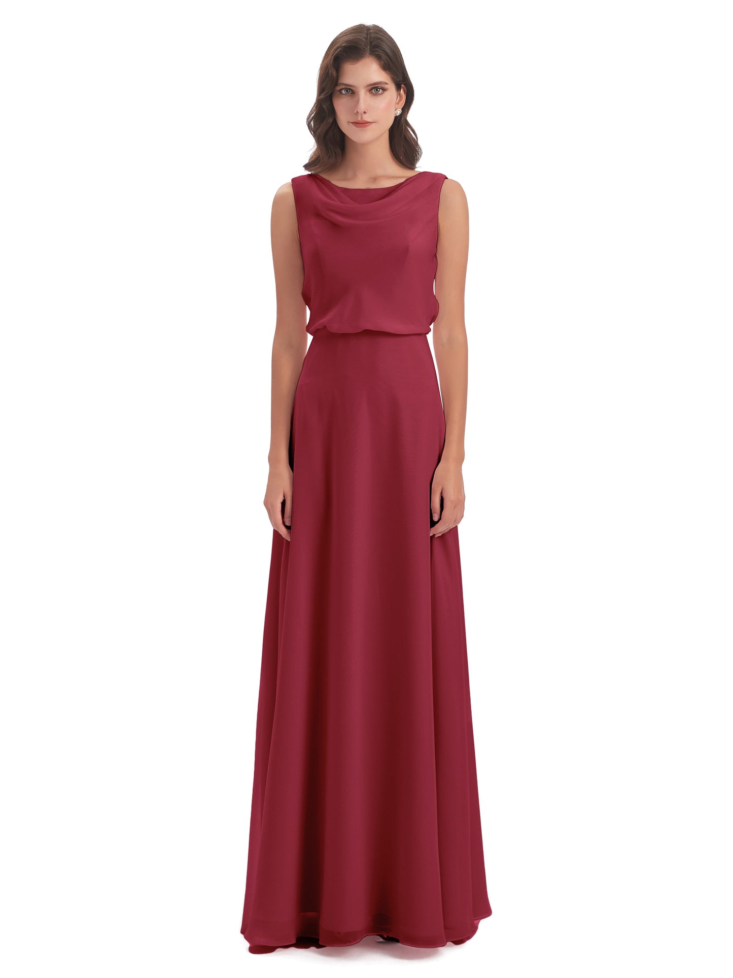 Layla Sheath Scoop V Back Chiffon Long Bridesmaid Dresses
