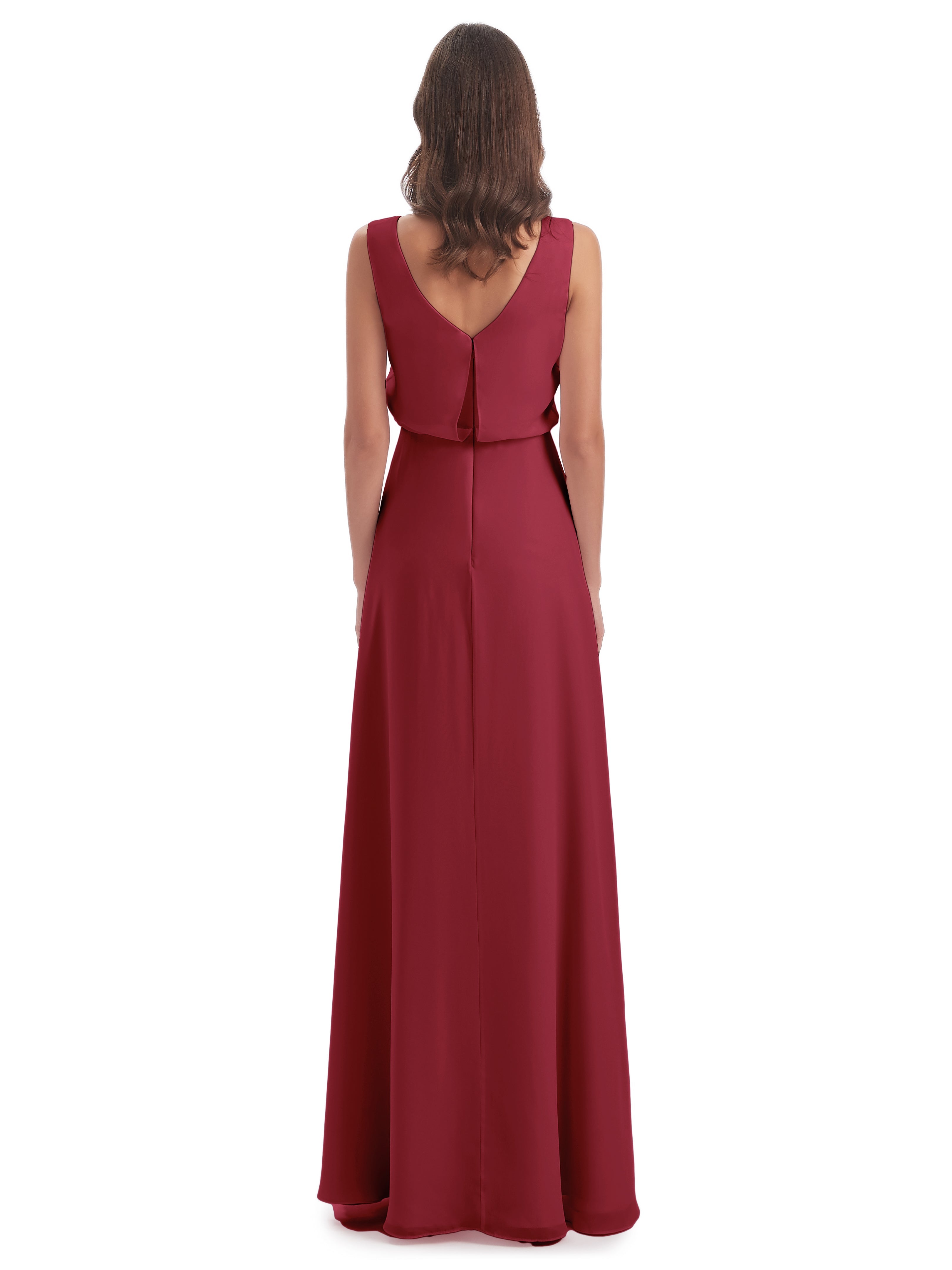Layla Sheath Scoop V Back Chiffon Long Bridesmaid Dresses