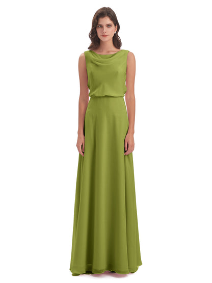 Layla Sheath Scoop V Back Chiffon Long Bridesmaid Dresses