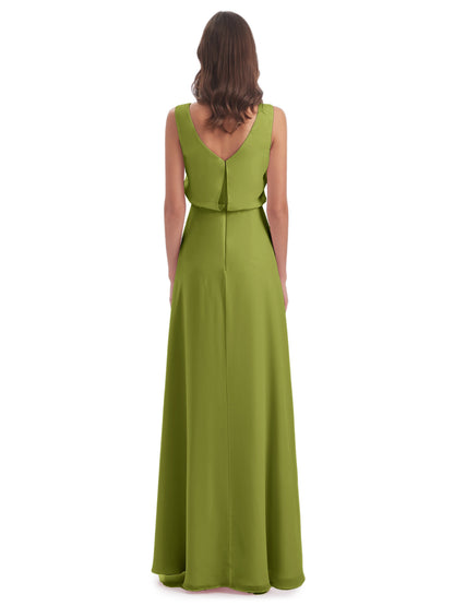 Layla Sheath Scoop V Back Chiffon Long Bridesmaid Dresses