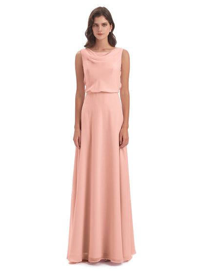 Layla Sheath Scoop V Back Chiffon Long Bridesmaid Dresses