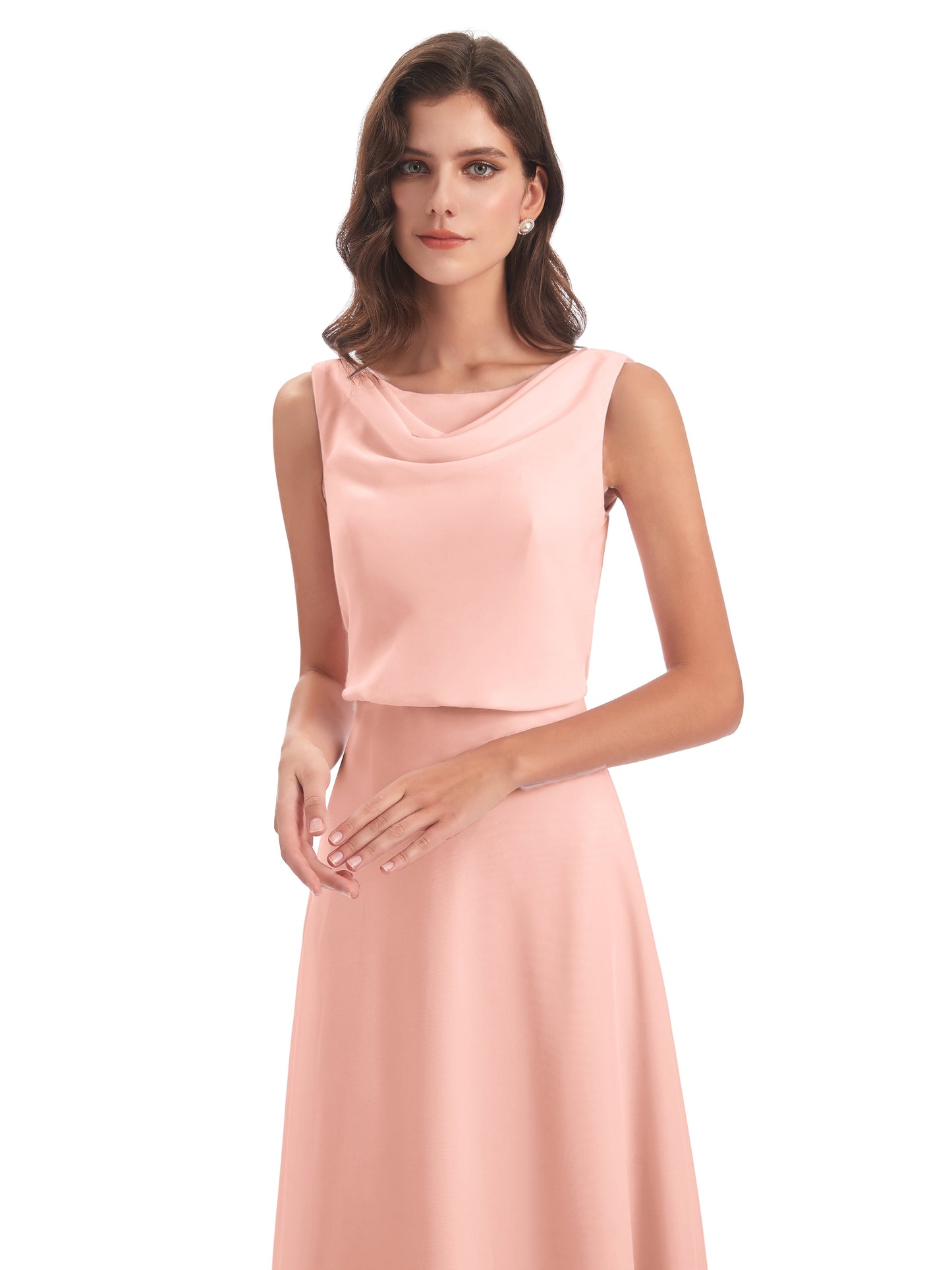 Layla Sheath Scoop V Back Chiffon Long Bridesmaid Dresses