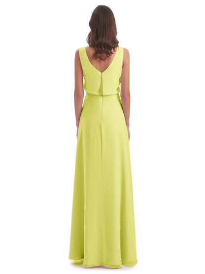 Layla Sheath Scoop V Back Chiffon Long Bridesmaid Dresses