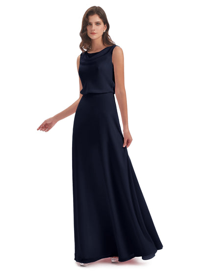 Layla Sheath Scoop V Back Chiffon Long Bridesmaid Dresses