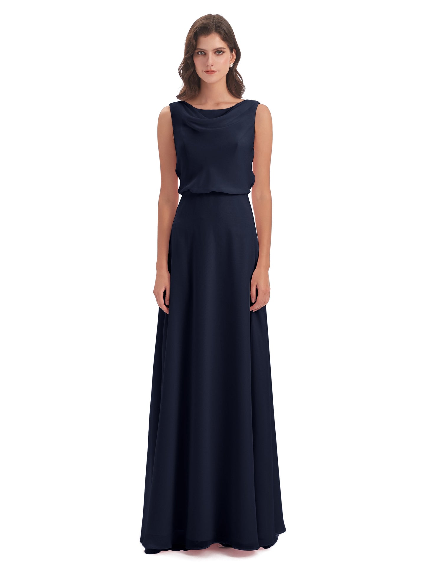 Layla Sheath Scoop V Back Chiffon Long Bridesmaid Dresses