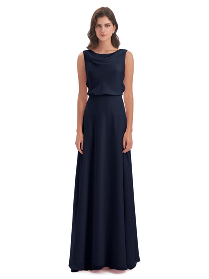 Layla Sheath Scoop V Back Chiffon Long Bridesmaid Dresses