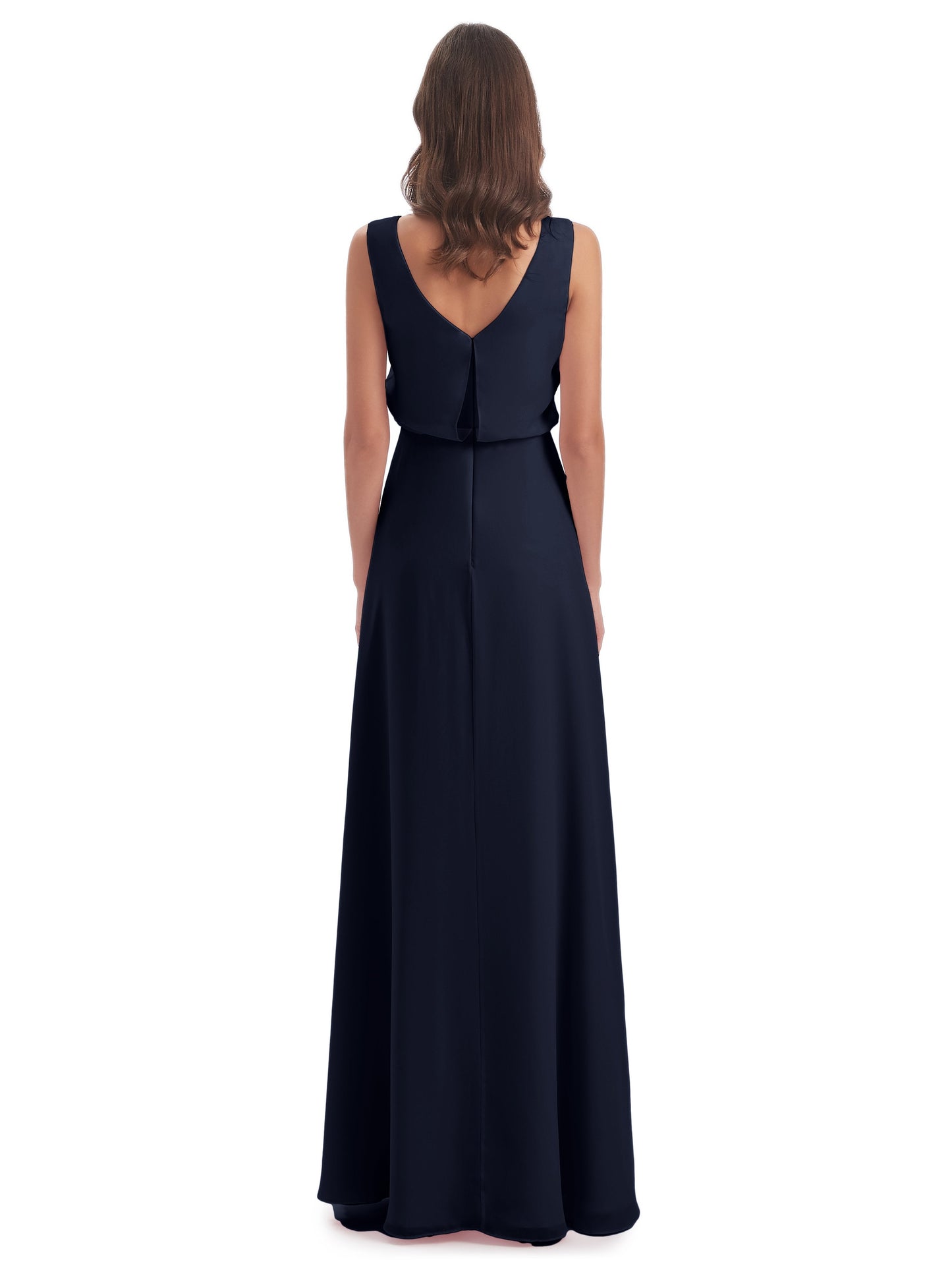 Layla Sheath Scoop V Back Chiffon Long Bridesmaid Dresses