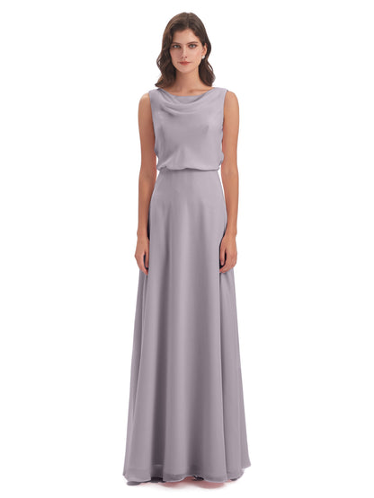 Layla Sheath Scoop V Back Chiffon Long Bridesmaid Dresses