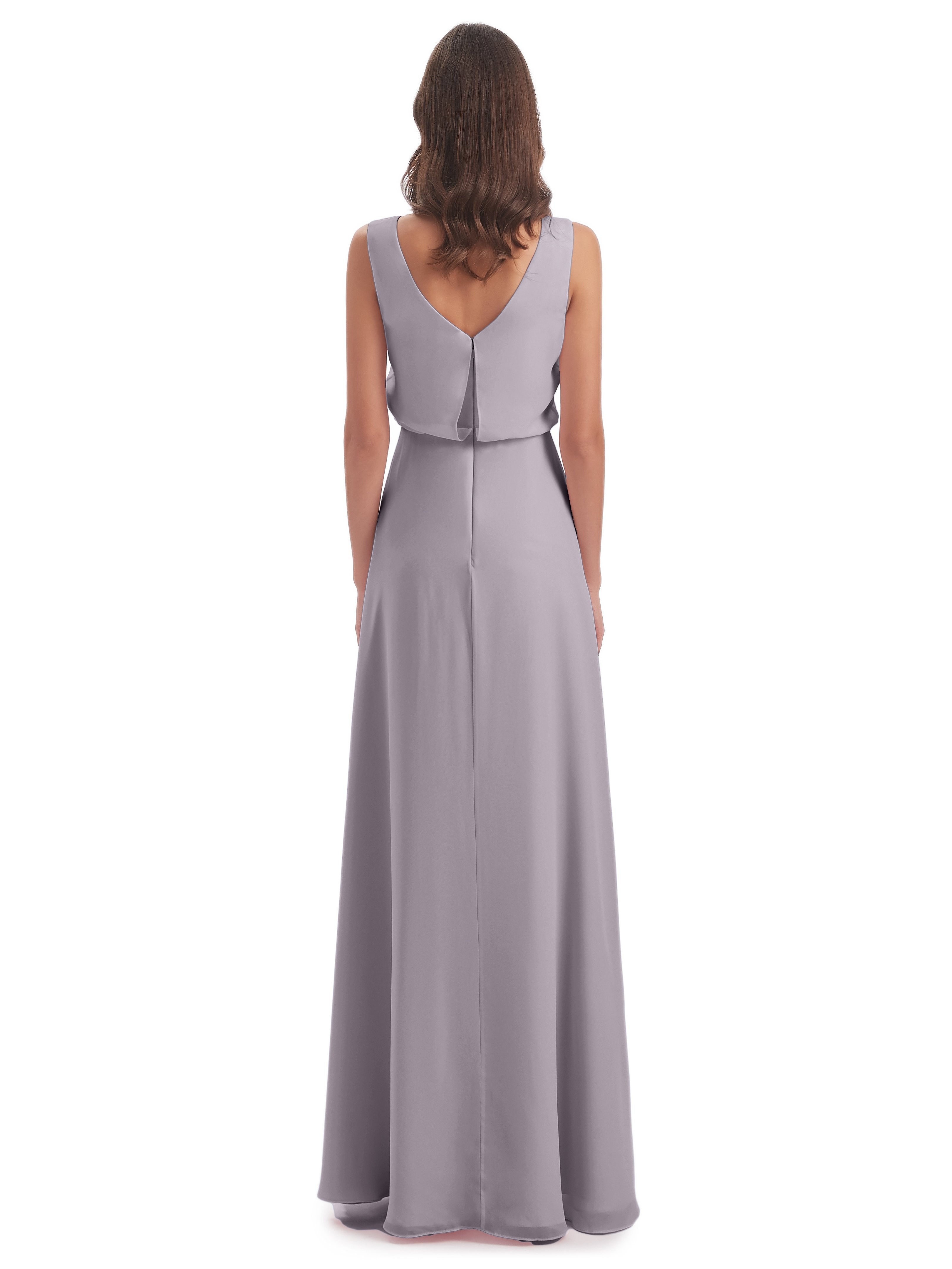Layla Sheath Scoop V Back Chiffon Long Bridesmaid Dresses